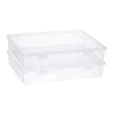  Clear Plastic Storage Box with Flap Lid, Multipurpose Craft Medium-2 Pack