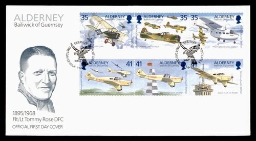 DR WHO 1995 ALDERNEY GUERNSEY FDC AVIATION BLOCK w29698