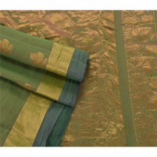 Sanskriti Vintage Green Indian Sari Art Silk Woven Brocade Premium Fabric Sarees