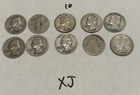Washington Quarters Lot Of 10 PRE 1964 90% Silver 25C USED CIRCULATED (XJ)
