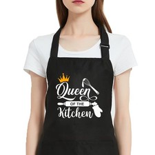 Funny Cooking Aprons for Women with Pockets, Black Queen of the Kitchen Apron...