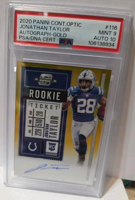 2020 Contenders Rookie Ticket Jonathan Taylor GOLD /10 On Card Auto RC SSP PSA 9