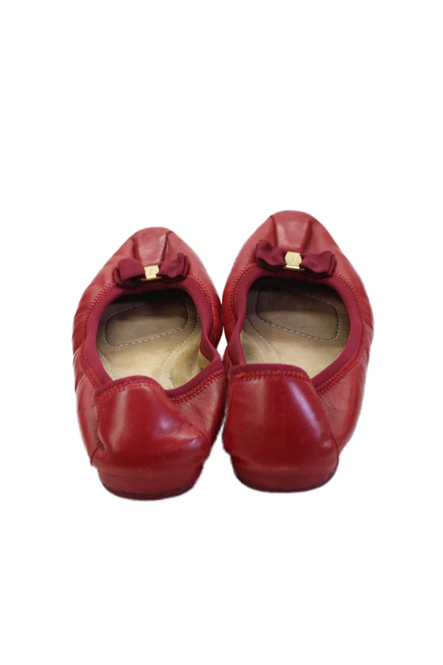 Salvatore Ferragamo Womens Leather Logo Bow Round Toe Ballet Flats Red Size 6.5 - Image 3 of 4