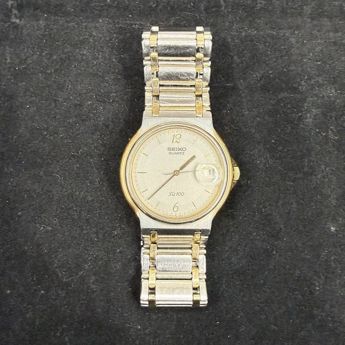 Seiko Quartz SQ 100 5H22-6050 Two Tone New Battery Vintage