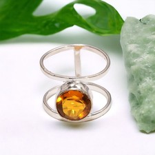 925 Sterling Silver Natural Spessartite Garnet Wife Anniversary Band Ring US 7.5