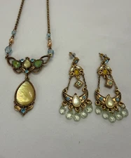Vintage Victorian Revival Style Necklace and Chandelier Dangle Earrings Set