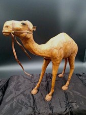 Vintage Large Leather Hand Wrapped Camel Figurine Used W-Glass Eyes 