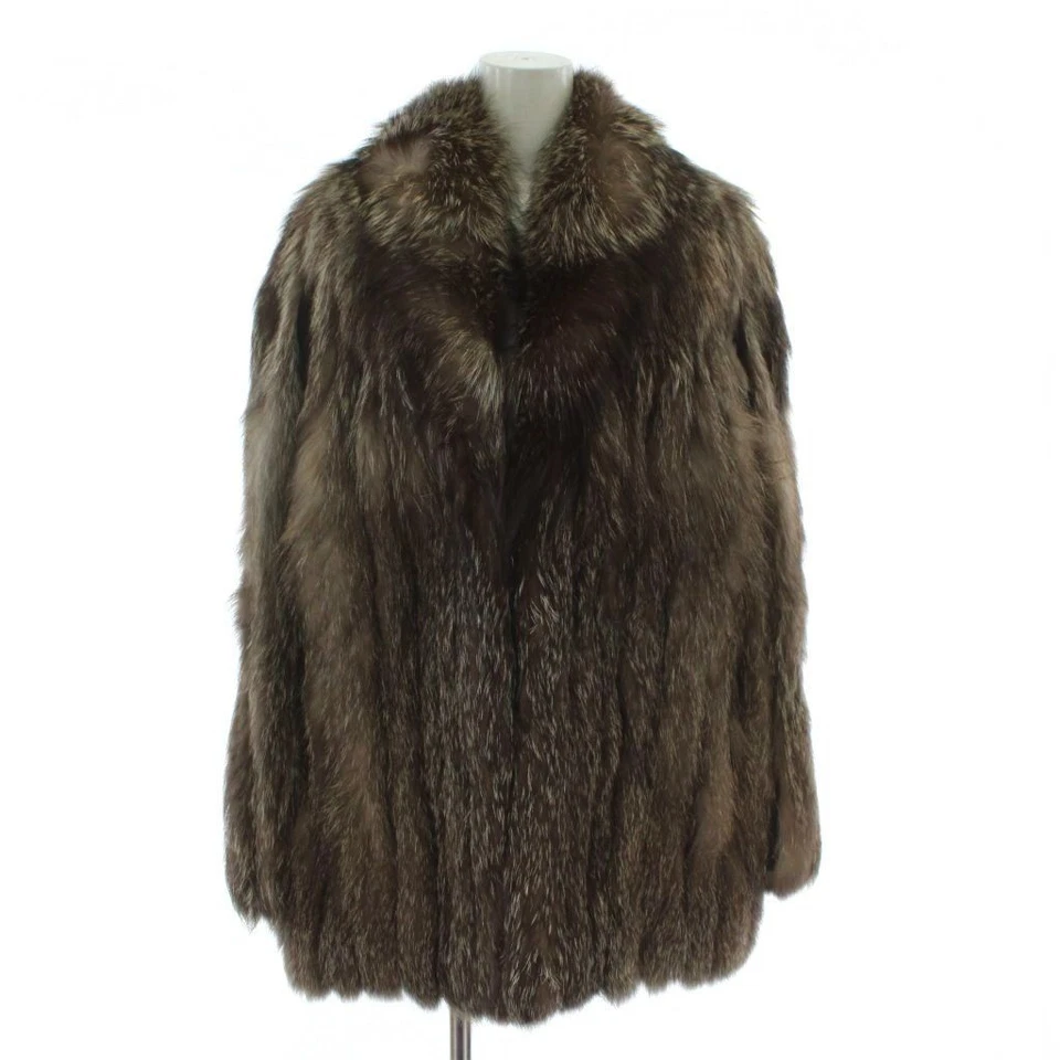 Vintage Silver Fox Fur Coat Mid Length Real Fox Dark Brown Hook Closure Japan - Image 4 of 4