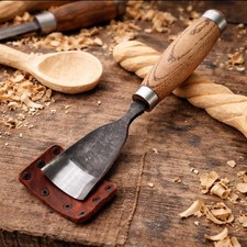 Hand Forged Bent Gouge Chisel 52100 Steel Wood Carving Tool Ash Handle