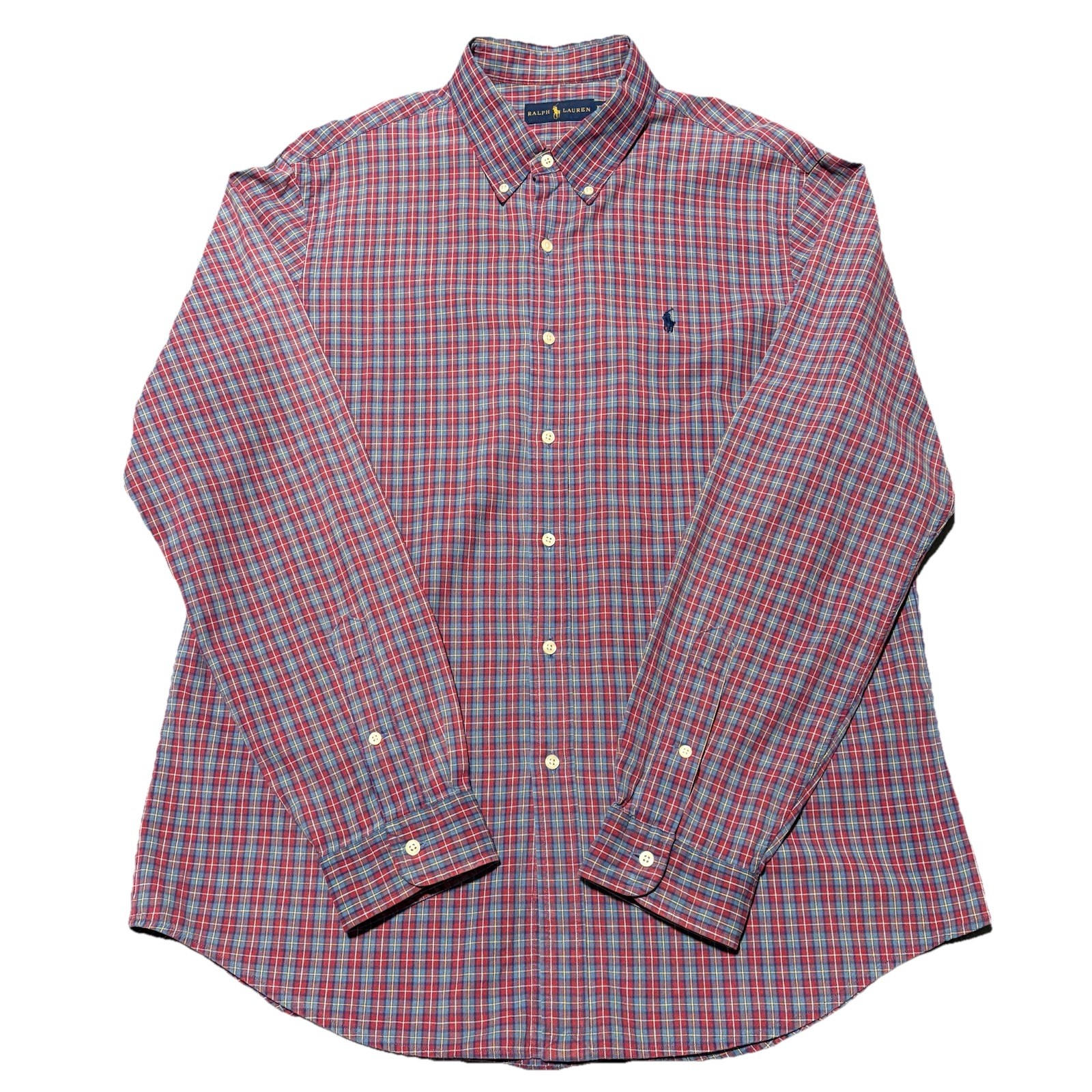 Ralph Lauren Button Down Shirt Mens XL Red Tattersall Plaid Long Sleeve Pony