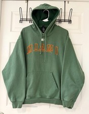 Vintage Starter University Miami Hurricanes Green SpellOut Hoodie XL -Read Flaw