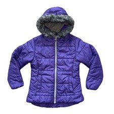 R1881 By S.Rothschild Girls Size S 7-8 Purple Puffer Jacket Hooded Faux Fur