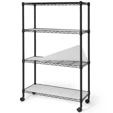 Black 4-Tier Adjustable Height Steel Garage Storage Shelving Unit with Liner and