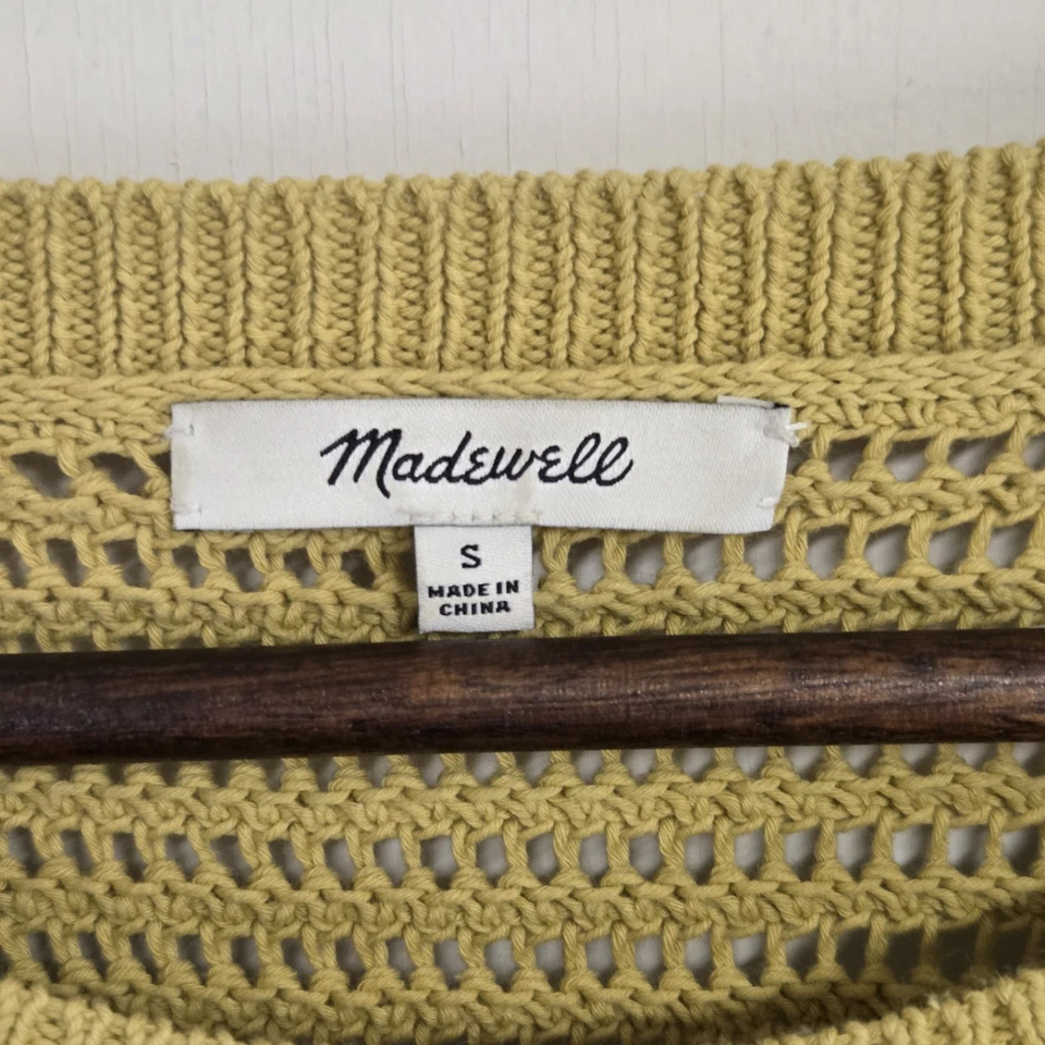 Suéter Madewell Tejido Abierto Delicado Crochet Cuello Redondo Dorado Amarillo Talla Pequeña Foto 3 de 4