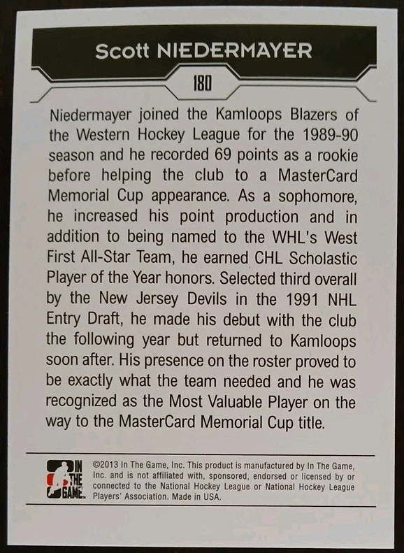 2013 - 2014 ITG Scott Niedermayer First Round Draft Decades The 90's Gold /30 - Image 2 of 2