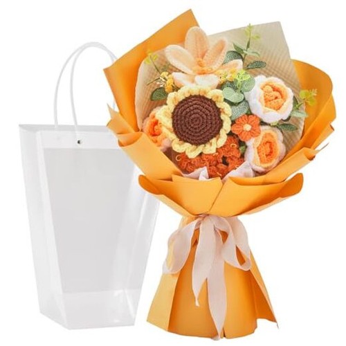 Alecono Crochet Flower Bouquet, Knitted Flowers, Artificial Sunflower Crochet