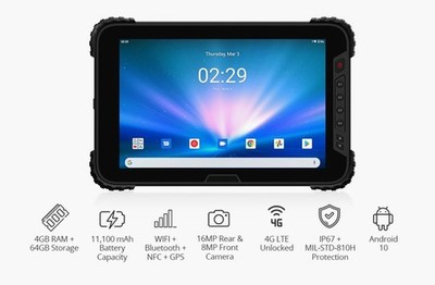 Minno A10M10 Rugged Android Tablet (4GB/ 64GB) 4G LTE Unlocked