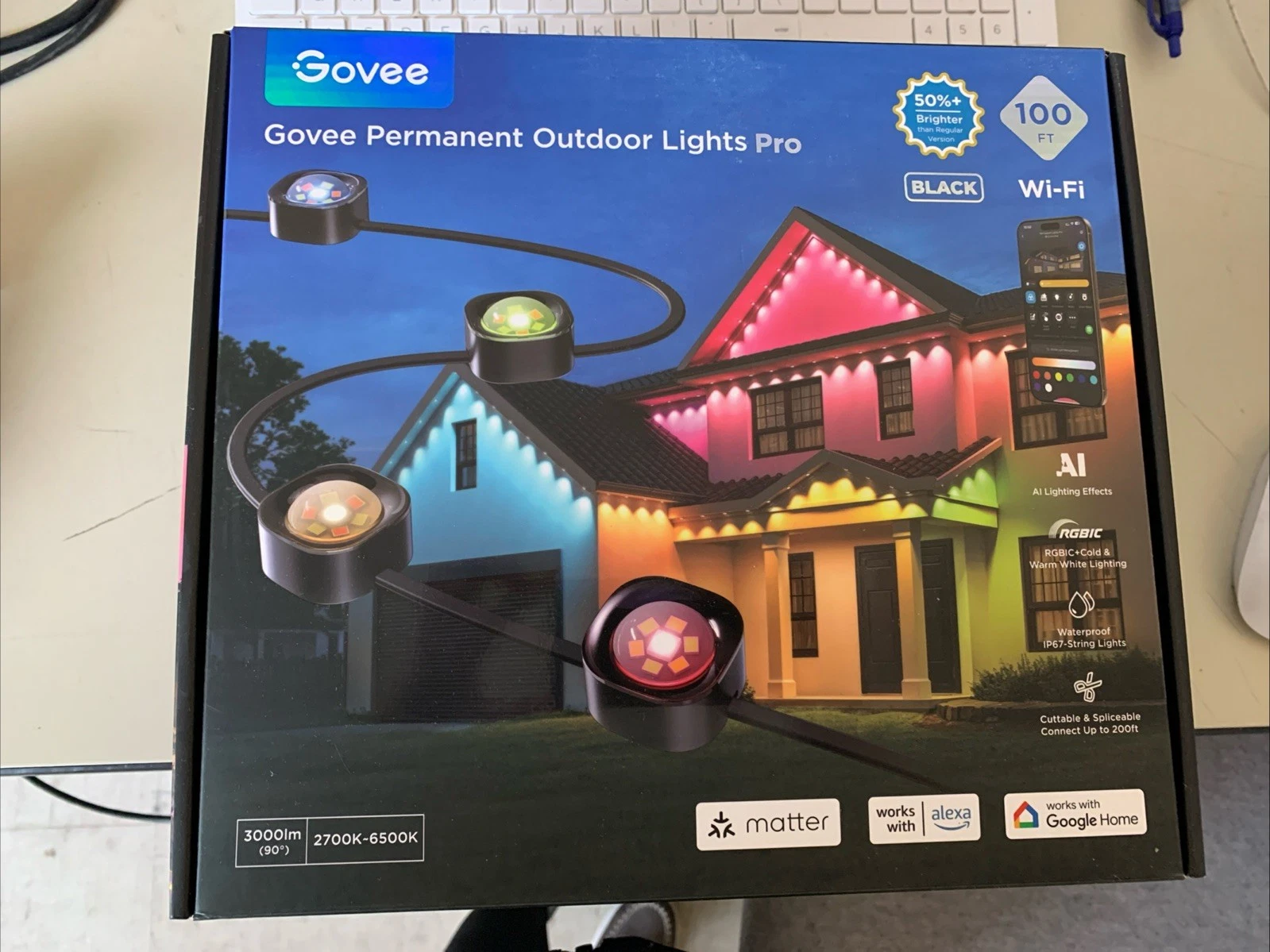 Govee Cuttable LED Permanent Outdoor Lights Pro, 100ft, Black, H806AA11