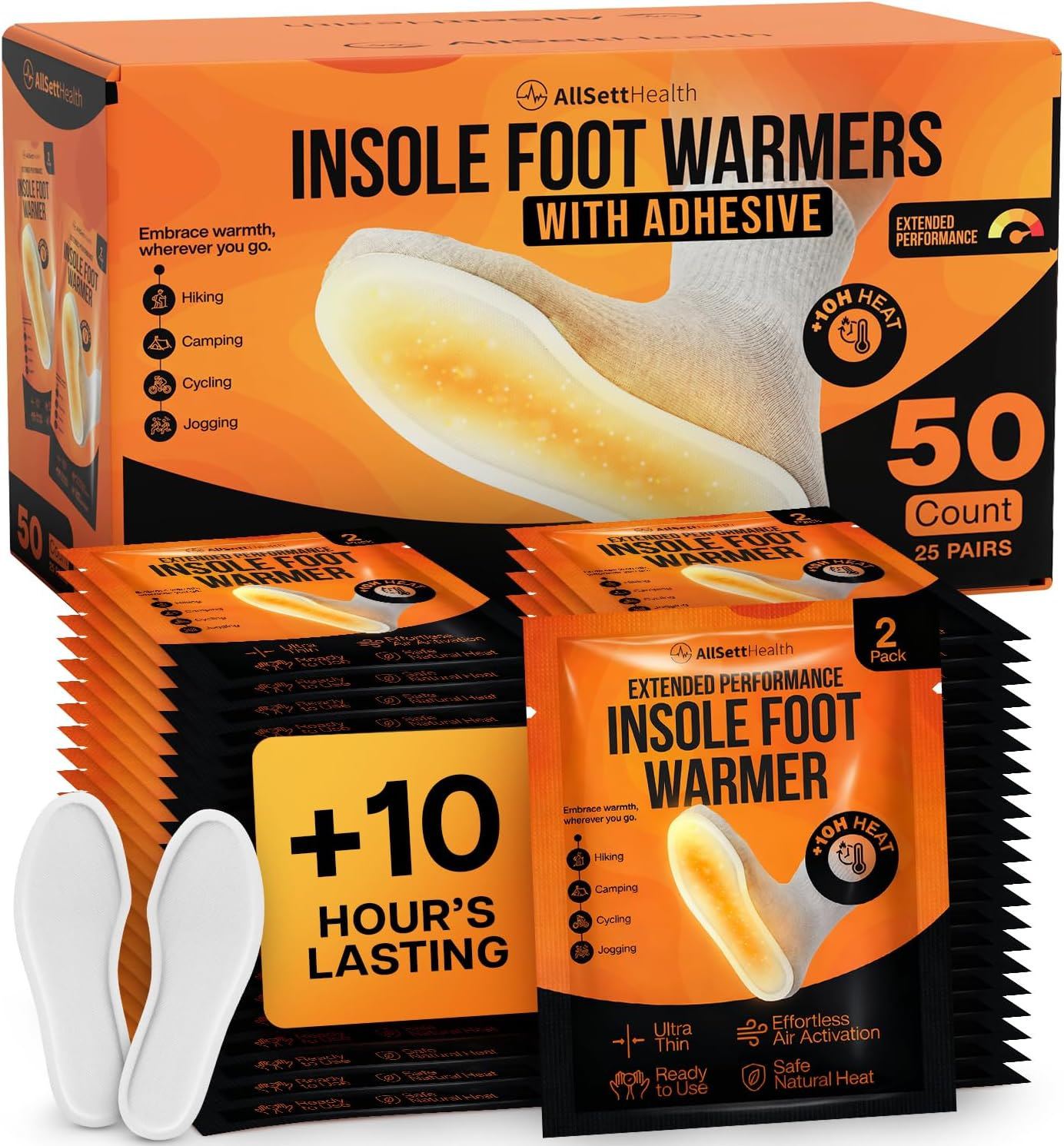 Insole Foot Warmers for Feet – 25 Pairs (50 Warmers) | 10+ Hour Air-Activated Fo