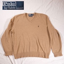 Polo Ralph Lauren Lambswool V Neck Sweater Camel Tan Brown XL Classic Preppy