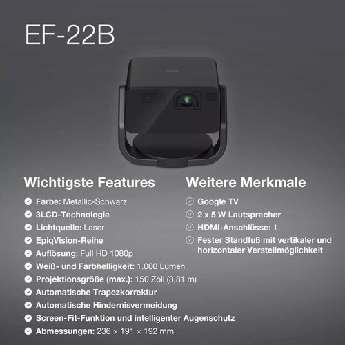 Epson EF-22B Mini-TV Laser Beamer 1.000 Lumen - Bild 4 von 8