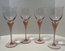 Mikasa Sea Mist Coral Crystal Long Stem Wine Glasses Set of 4 Made in W Germany