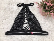 Seven Til Midnight Women Lamé Bra Top Halter Neck Grommet Lace-up Front 1X/2X