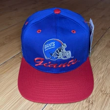 VTG Logo 7 New York Giants Script BlockHead Retro Helmet 90s NOS Snapback Hat