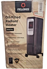 PELONIS Oil Filled Radiant Heater, Digital Display, Remote Control, 3 Settings