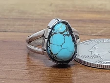 Kingman Spiderweb Turquoise Solid Sterling Silver Ring Size 6.5  5.1g