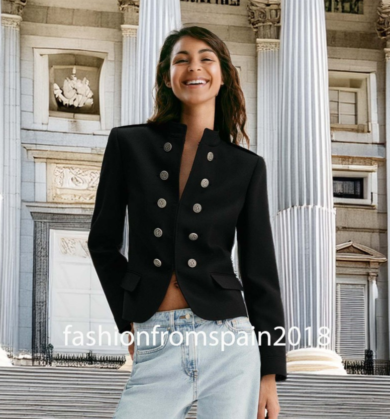 ZARA NEW WOMAN FITTED JACKET WITH SHOULDER PADS AND BUTTONS BLACK