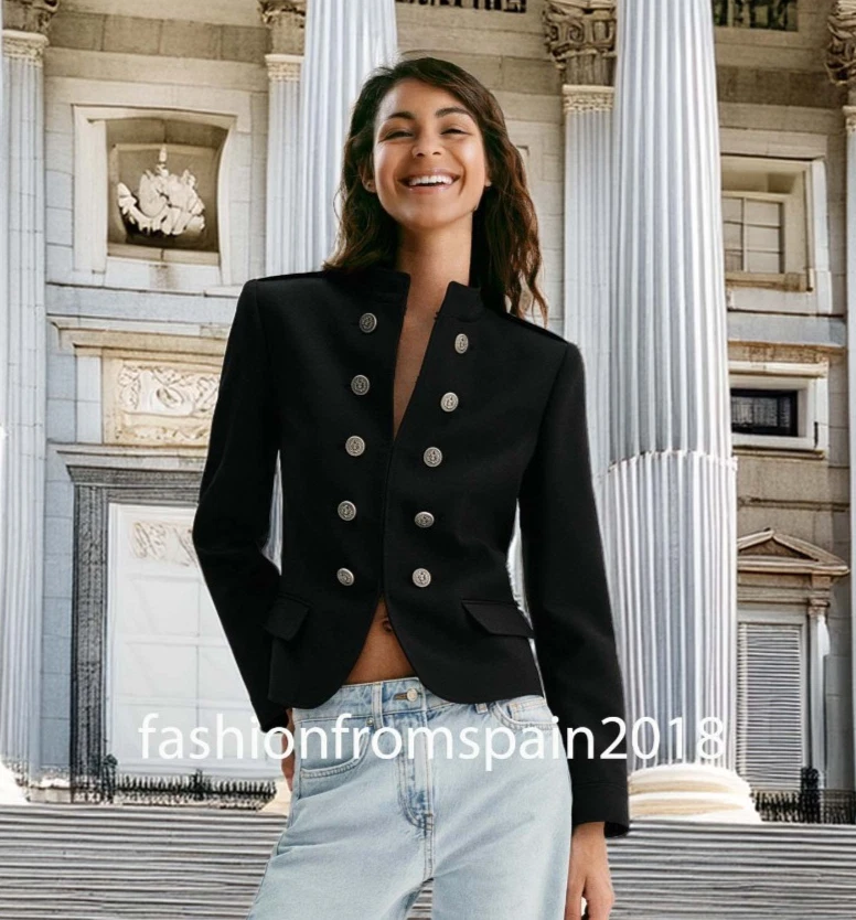 ZARA NEW WOMAN FITTED JACKET WITH SHOULDER PADS AND BUTTONS BLACK 2811/593/800