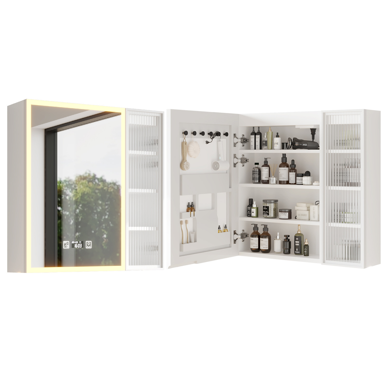 28x28" LED Mirrored Medicine Cabinet for Bathroom w/ USB Power Outlet Wall Mount