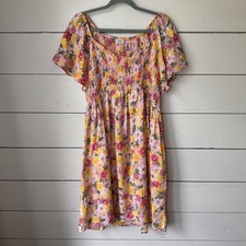 Jolie & Joy Pink Yellow Floral Ruffle Smocked Dress 2X Lightweight Coquette