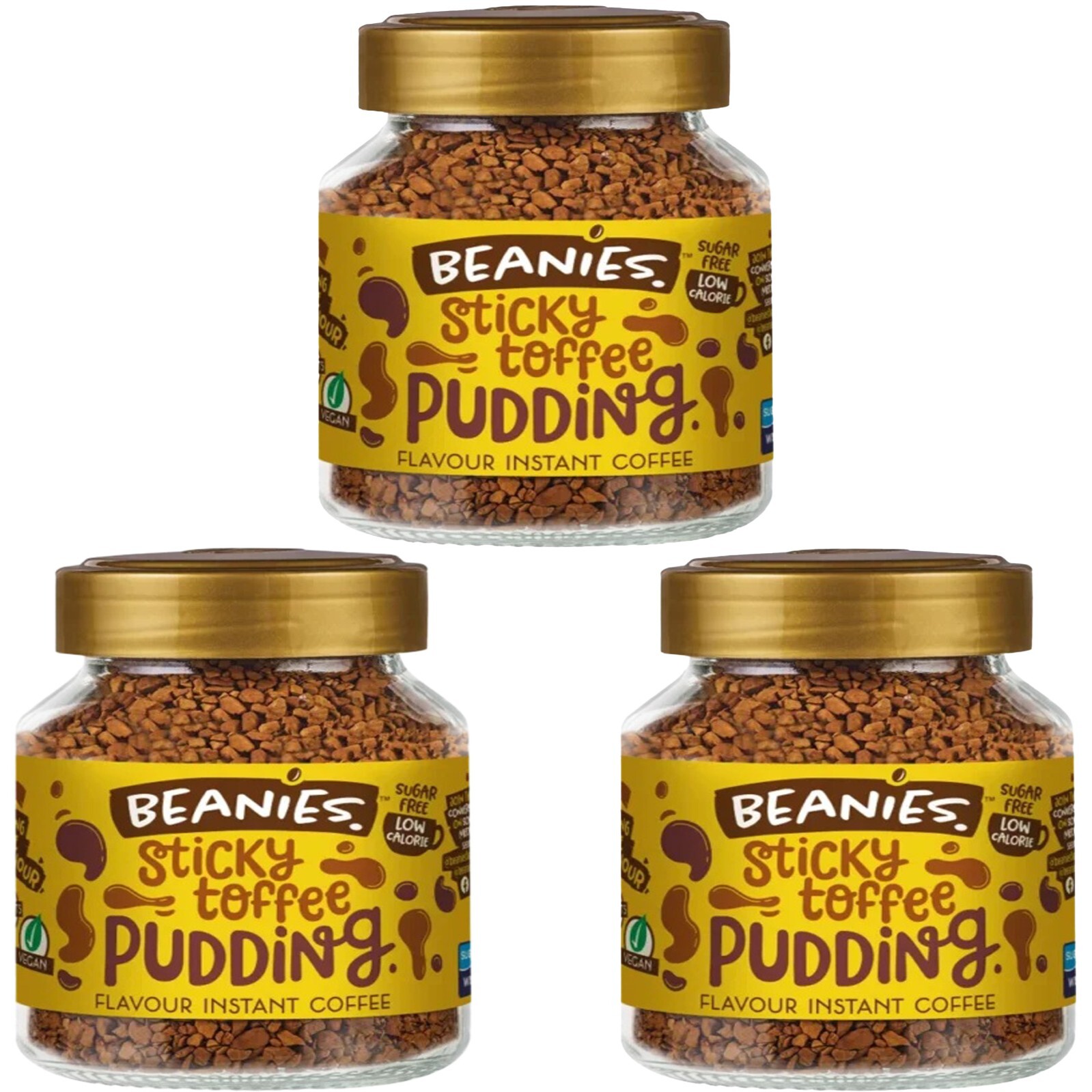 Beanies Coffee Sticky Toffee Pudding Flavour Instant Coffee - 50g (Pack of 3)