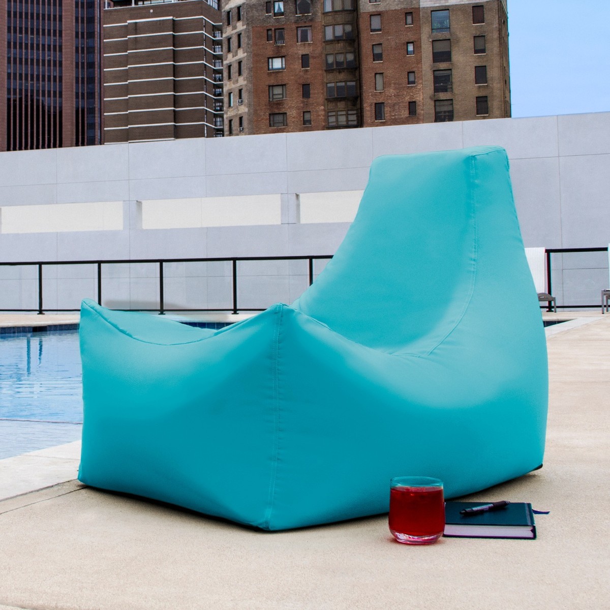Jaxx Juniper Outdoor Bean Bag Lounge Chair - Fade Resistant, Removable Cover, Taupe Striped