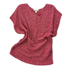 Christopher Banks Womens Loose Weave Top Rainbow Yarn Pink Tunic Oversize Size S