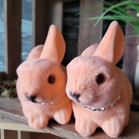 2 X Hasenfigur Hase Osterhasen 13 Cm Beflockt Flock Apricot Peach Glitzer Orange