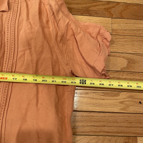 Cubavera Geo Embroidered Panel Shirt, Poly, Classic Fit, Peach Size XG - Picture 5 of 7