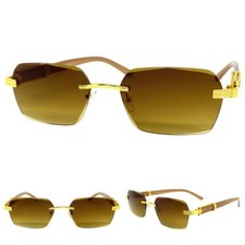 CLASSY Elegant Sophisticated Modern Retro SUN GLASSES Rimless Gold  Brown Frame
