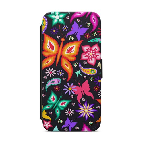 Schmetterling Blume Blumenmuster Print GELDBÖRSE FLIP HANDY HÜLLE COVER z92