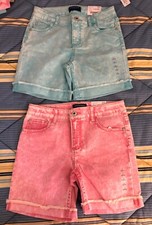 2 NEW GIRLS Arizona Jean Co. Pink Aqua Jean Shorts Adj-waist Size 12 R 54.