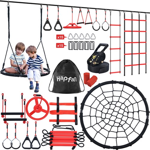 Hapfan 50ft Ninja Warrior Obstacle Course with Spider Web Swing Climbing Rope - Picture 3 of 10