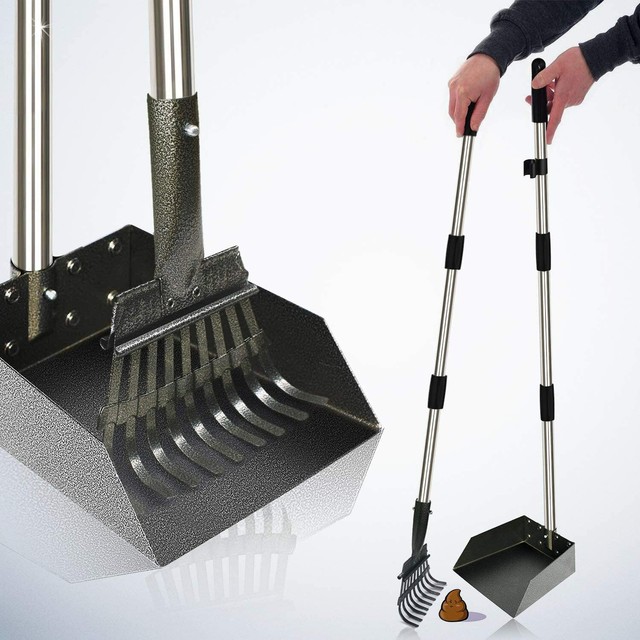 2020 Upgraded Metal Pooper Scooper Easy Pick up Dog Poop Rake Scoop Set