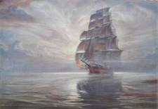 Gemälde: Segelschiff in der Dämmerung, Schiff, Meer, Marinemaler Karl Blossfeld