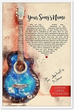 Personalized Music Lyrics Song Prints Wall Art Decoration Guitar & Heart Lyrics