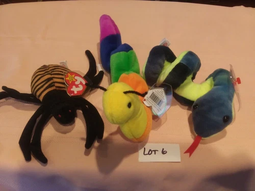 Lot of 3 Vintage PVC Ty Beanie Babies  HISSY, SPINNER & INCH- NWT lot # 6