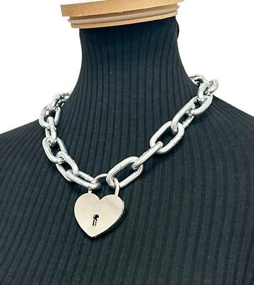 Large Heart  Lock Heavy 6m Thick Chain Square Link Chain Punk Rave Goth Necklace