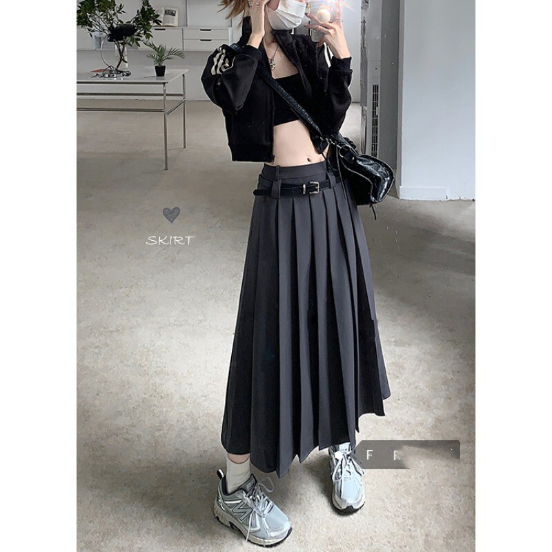スカート 1980s~ gradation pleats long skirt Japanese Women's College Retro Pleated Skirt High Waist