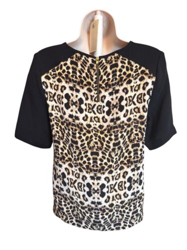 A.L.C. Lizzy Leopard Silk Blouse Women's Size 2 Black Raglan Short Sleeves - Picture 2 of 8